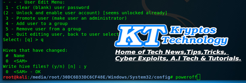 Kali Linux  to remove / Reset Windows Password