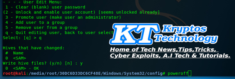 Kali Linux to remove / Reset Windows Password